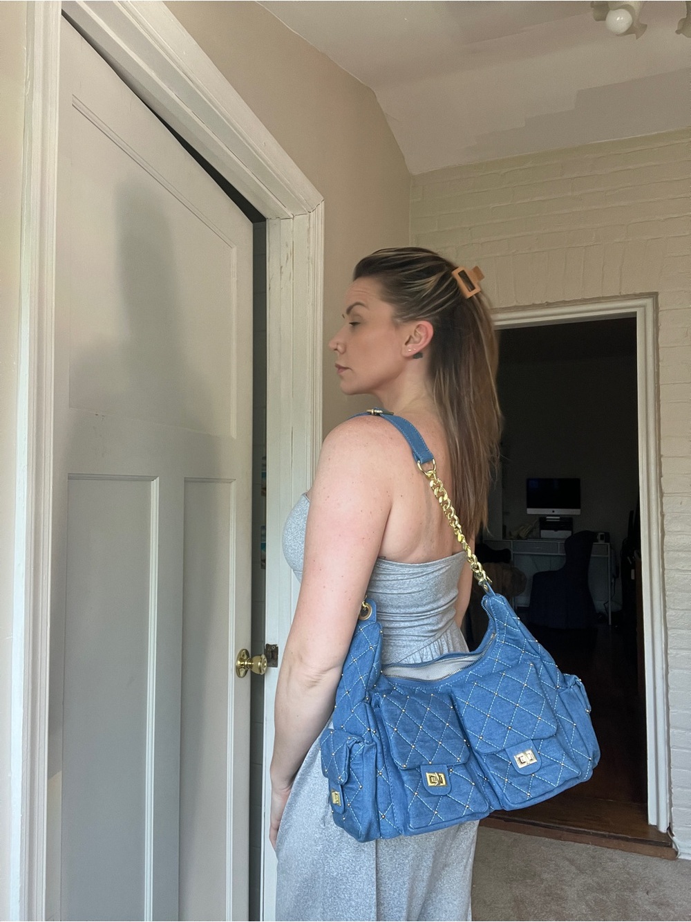 Quilted Denim Shoulder Bag - Picture 7 of 7